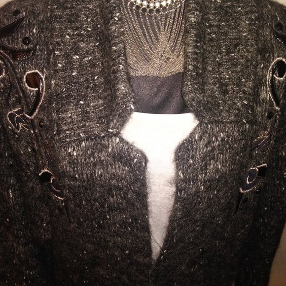 I.B. DIFFUSION VINTAGE 3/4 Length Black Speckled Sweater Coat - Picture 5 of 5